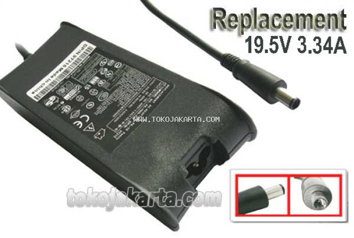 Replacement AC Adaptor Laptop DELL 19.5V 3.34A / 7.4*5.0mm with pin termasuk kabel power (ADPD02)