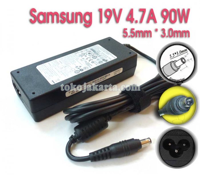 Original AC Adaptor Samsung 19v 4.7A 90W (5.5mm * 3.0mm with PIN) Termasuk Kabel Power (ADRS35) / AD-9019S, A10-090P1A, AA-PA1N90W, 0455A1990, A10-090P1A, AA-PA1N90W, AD-8019, AD-9019, AD-9019M, AD-9019N