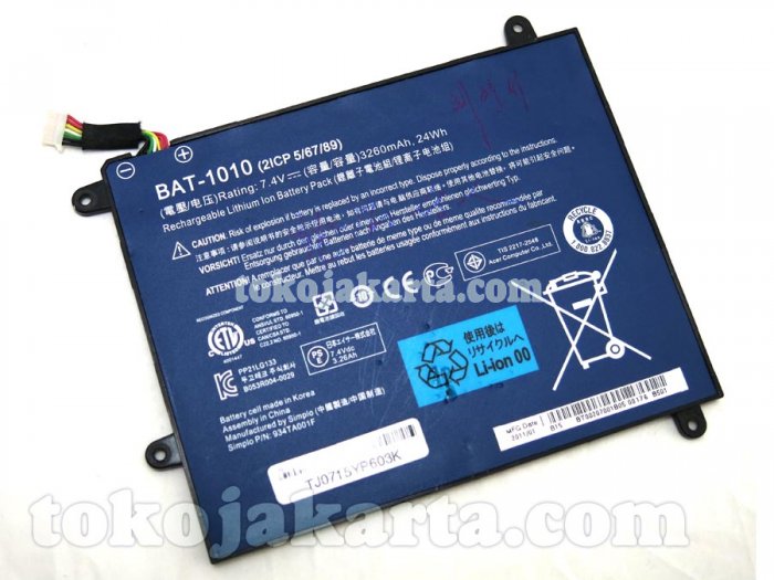 Original Baterai Laptop Acer Iconia Tab A500 Series/ BAT1010, BAT-1010, 2ICP5/67/89, BT.00207.001, BT00207001, BT.00203.002, BT00203002, BT.00203.008, BT00203008 (7.4v/3260mAH/24wh/014012)