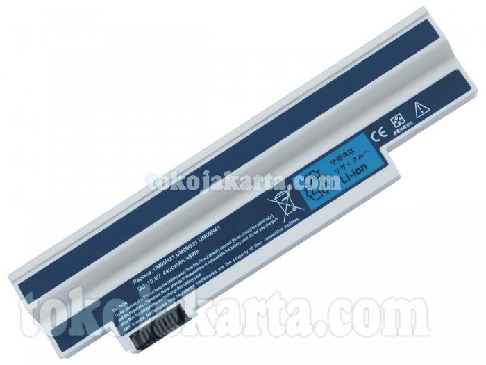 Replacement Baterai Laptop Acer Aspire One 532, 532H, AO532H, A0532H, 532G, AO532G, A0532G Series / UM09H31, UM09H36, UM09H41, UM09G31, UM09H51, UM09H56, UM09H70, UM09H75, UM09C31, UM09H71, UM09H73 (White -4400mAH)
