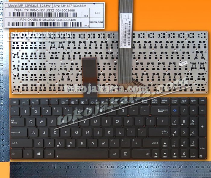 Keyboard Laptop ASUS K56 K56CA K56CB K56CM, X501A, X501U X550D Series/ MP-12F53US-5283W, 0KN0-N31US3213343003486, 0KNB0-6108US, 0KNB0-6122UI00, AEXJ5R00110, 9Z.N8SSQ.11D, MP-11N63US-5281W (Black without Frame-15098N)