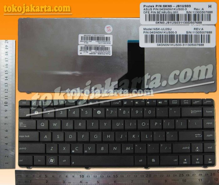 Keyboard Laptop Asus A42, N43, P42F, K43, K43SJ Series / 0KN0-J91US03, 04GN0N1KUS00-1, 04GN0N1KUS00-2, 04GN0N1KUS00-3, 04GN0N1KUS10-2, 9Z.N6USU.001, NSK-UL0SU (Black- 15090A)