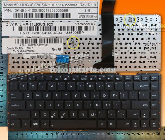 Keyboard Laptop Asus X401 X401A X401U Series/ 0KNB0-4100US00, MP-11L93US-920, AEXJ1U00010, CNYB0KNB0-4100US0011 (Black Non Frame / 15087F)