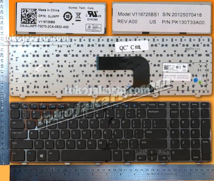 Keyboard Laptop DELL Inspiron 17-3721, 17R-5721 Series/ V119725BS1, 0JJNFF, 01XVY2, 1XVY2, PK130T33A00 (Black Glossy Frame - 15111F)