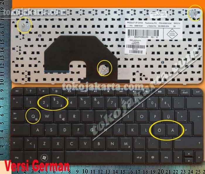 Keyboard Laptop HP MINI 110-3000 110-3015 110-3018 110-3030 110-3031 110-3098 110-3042 110-3099 Series/ Compaq Mini CQ10-400, CQ10-500 Series/ V112003AS1, 606618-B31, 608769-B31, MP-09K83US-E45, 606618-031, MH-606618-031 (Black- Germany Version/15438G)