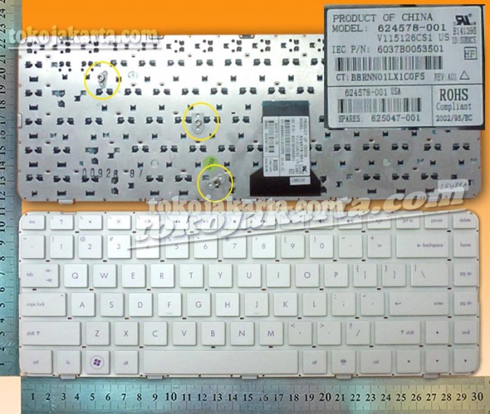 Keyboard Laptop HP Pavilion DM4-1000, DM4-1100, DM4-2000, DM4-2100, DV5-2000, DV5-2100, DV5-2200 Series / 625047-001, 624578-001, V115126CS1, 6037B0053501 (White - US Version)