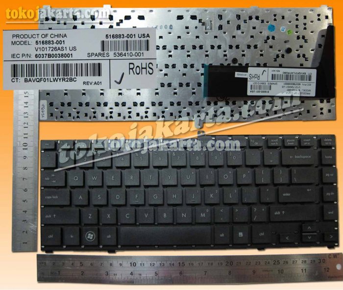 Keyboard Laptop HP ProBook 4410, 4410s, 4411, 4411s, 4416, 4416s Series / 516883-001, 536410-001, V101726AS1 US, 6037B0038001 (Black without Frame - 15492)