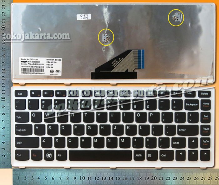 Keyboard Laptop IBM Thinkpad Lenovo U310 U310-ITH U310-IFI Series/ 25205005, T3D1-US1, AELZR00120, 9Z.N7GSQ.E1D. NSK-BCESQ (Black with White Frame-15315R)
