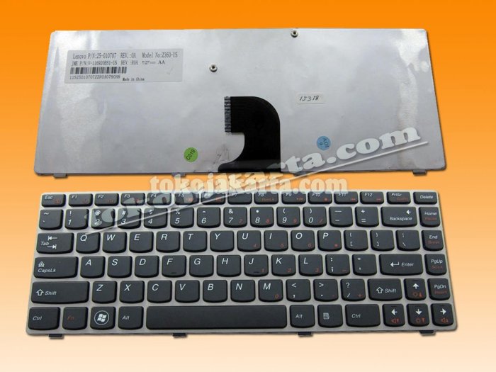 Keyboard Laptop IBM Lenovo IdeaPad Z360 Z360A Z360G Z360P Z360 G360 Series/ 25-010707 Z360-US V-116920BS1-US, 25-011174, 25-010722, T2S, MP-10A16PA-686, AELL7600020, 142200-001 (Silver Frame Black-15318)
