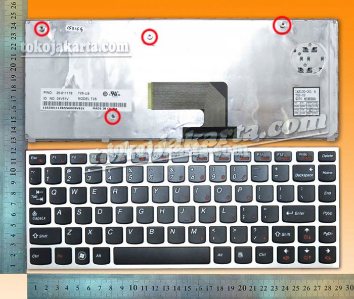 Keyboard laptop IBM Lenovo Ideapad U460, U460A, U460s Series/ 25-011178, T2S-US, 25-010478, 0AJ1XW, V-115420AS1 (Golden Frame Black-15316G)