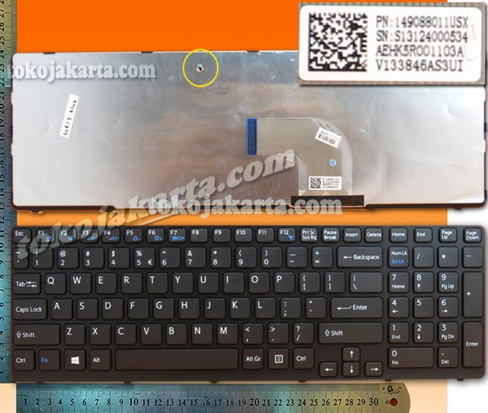 Keyboard Laptop SONY VAIO SVE15 SVE-15 Series/ 149077111, 1-490-771-11, 149088011USX, AEHK5R001103A, V133846AS3UI (Black Frame Black Win8 -15278B)