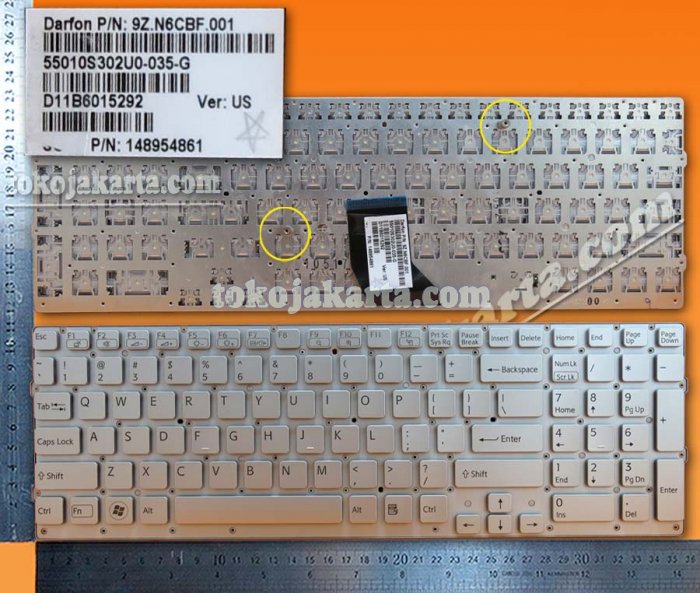 Keyboard Laptop SONY VPC-CB VPC-CB17 Series/ 9Z.N6CBF.001, 9Z.N6CSF.001, 148954411, 55010S302U0-035-G, 148954861 (White without Frame / 15265G)