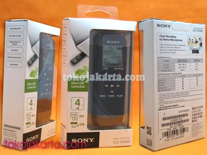 Sony ICD-PX440 4Gb Digital Voice Recorder - Direct USB Connection (Built In Micro SD Slot) - BLACK