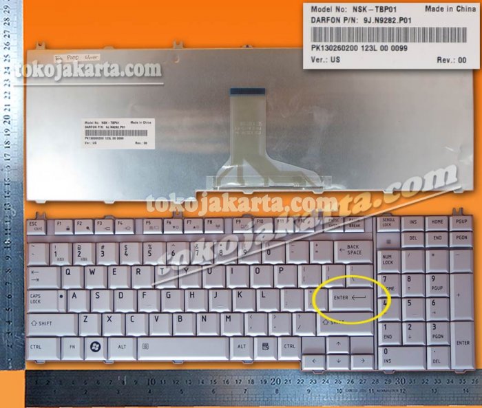 Keyboard Laptop for Toshiba Satellite P200, P205, X205, P300, P305, P305D, P500, P505, L350, L355, L505, A500, A505 Series/ Qosmio G50, G55, F50, X300, X305 Series (Silver - 17 inch with NumLock/15238F)