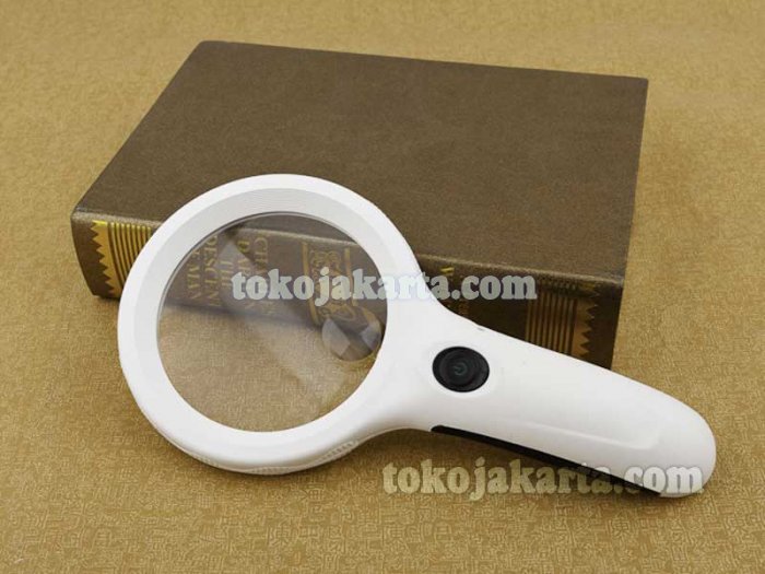 Kaca pembesar Magnifier, Hand-held magnifier 8 LED skid-proof handle with currency detecting function (01294)
