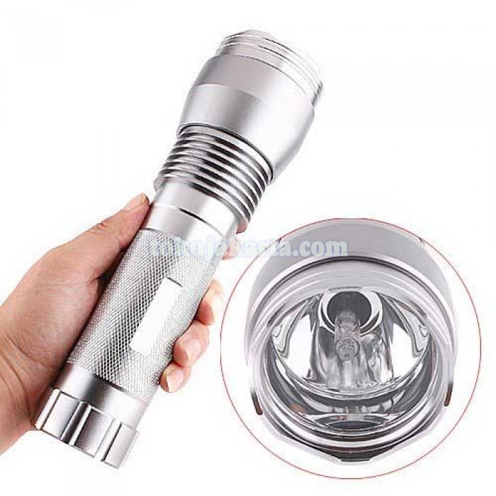 Senter Flashlight Torch Ultra-Bright HID Xenon 24W Li-ion 2200mAH (Silver-0210A)