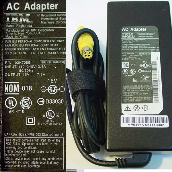 Replacement AC Adaptor Laptop IBM 16V 7.5A / special 4-pin female termasuk kabel power (ADPI04)